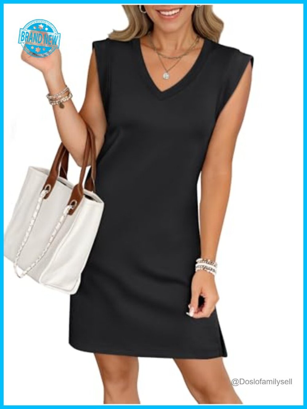 V Neck Sleeveless Mini Dress Pockets Wrinkle Free Casual Summer